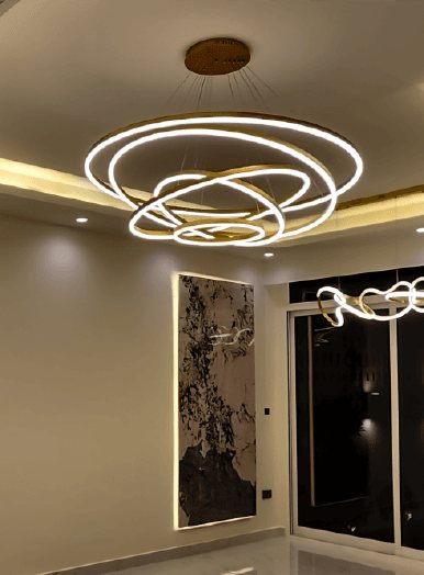 Ring chandelier under a gypsum ceiling with concealed lighting, Project Mudon, Arabella, Mudon
